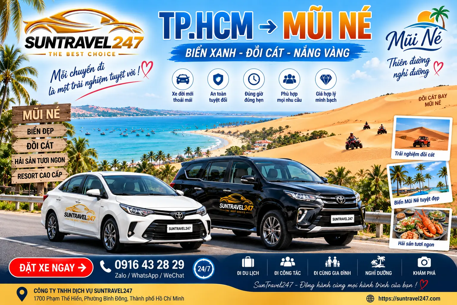 Thuê xe TP.HCM đi Mũi Né – Xe riêng có tài xế Thuê xe TP.HCM đi Mũi Né – SunTravel247