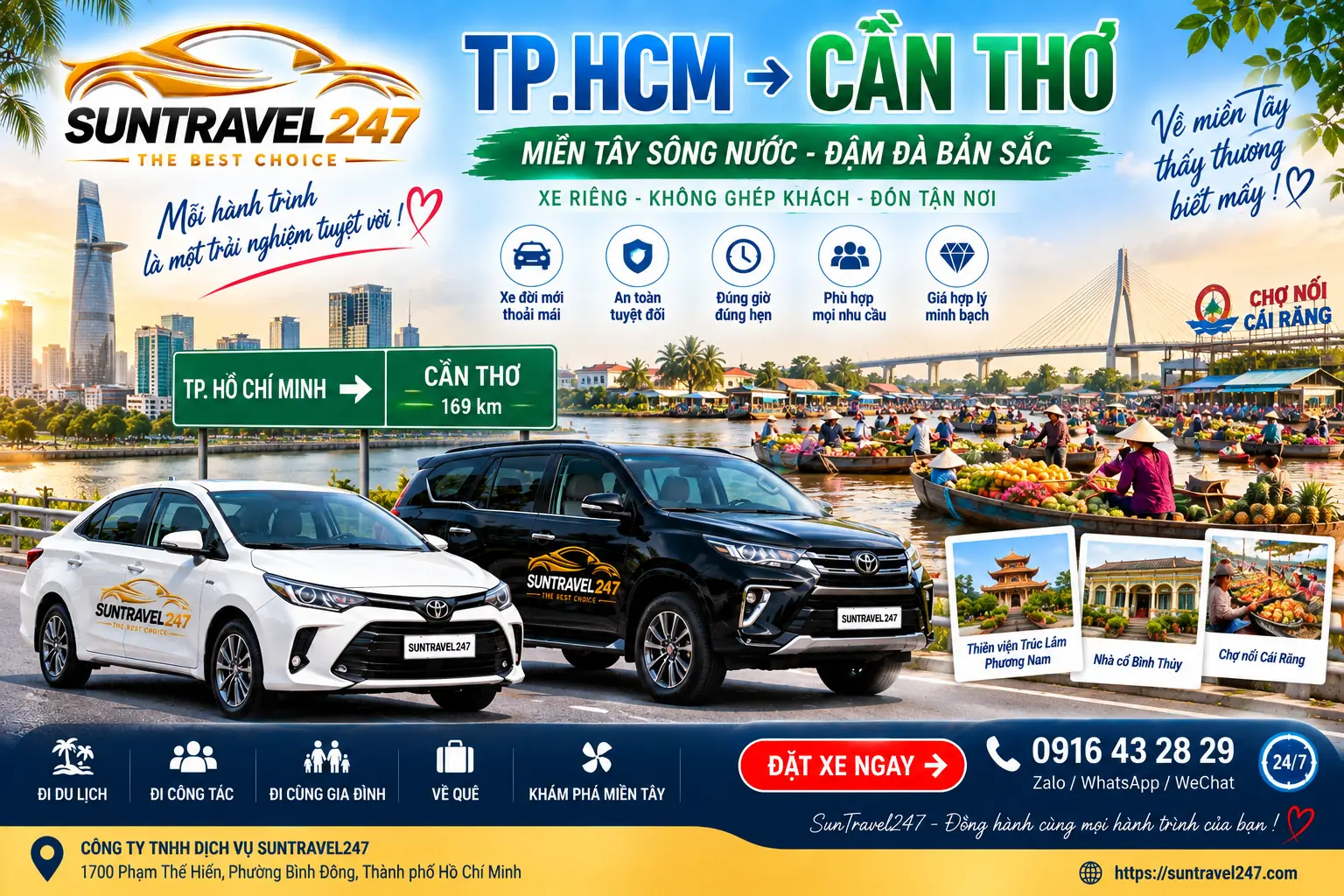 Thuê xe TP.HCM đi Cần Thơ – Xe riêng có tài xế Thuê xe TP.HCM đi Cần Thơ – SunTravel247