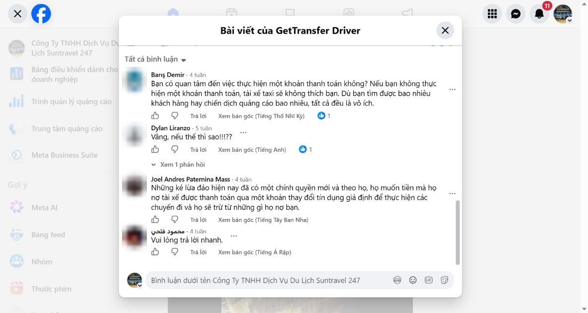 Bình luận Facebook GetTransfer Driver: tài xế phản ánh tiền nợ bị đổi sang tín dụng để trừ dần qua chuyến đi